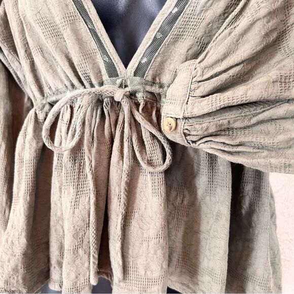 Anthropologie Anama Boho Khaki Banded Waist Blouse - Picture 4 of 9